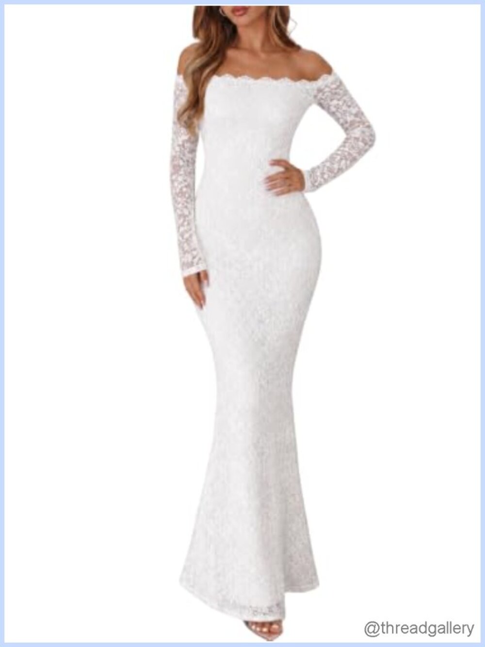 Women's Lace Off Shoulder Long Sleeve Bodycon Formal Maxi Dress